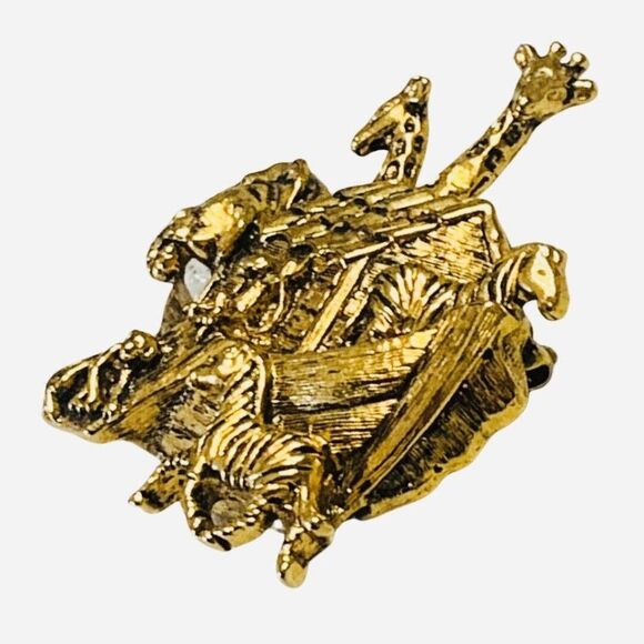 Avon Womens Noah’s Ark Gold Tone Animal Boat Religious Vintage Brooch Pin - Picture 2 of 6